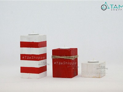 Chân nến gỗ trang trí Noel (bộ 3)